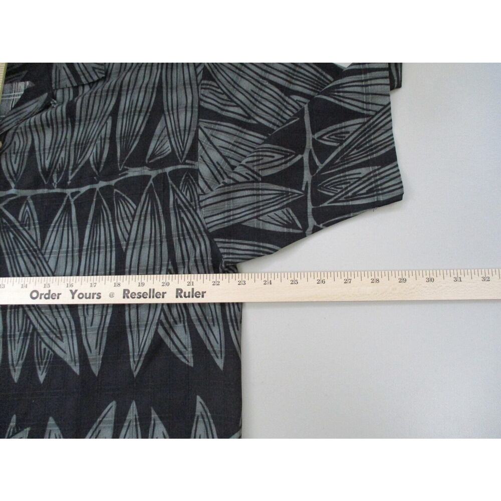 Tommy Bahama Mens Medium Silk Shirt Leaf Print Black Green Camp Hawaiian Pocket - Picture 9 of 14